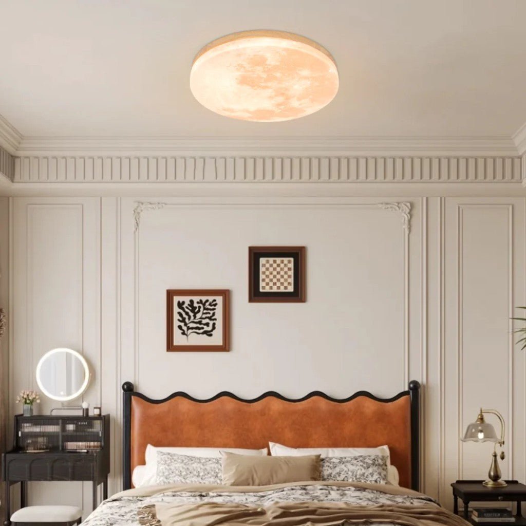 Modern Moon Ceiling Light with Wood Edge