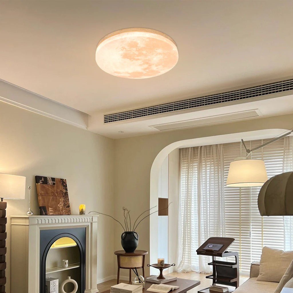 Modern Moon Ceiling Light with Wood Edge