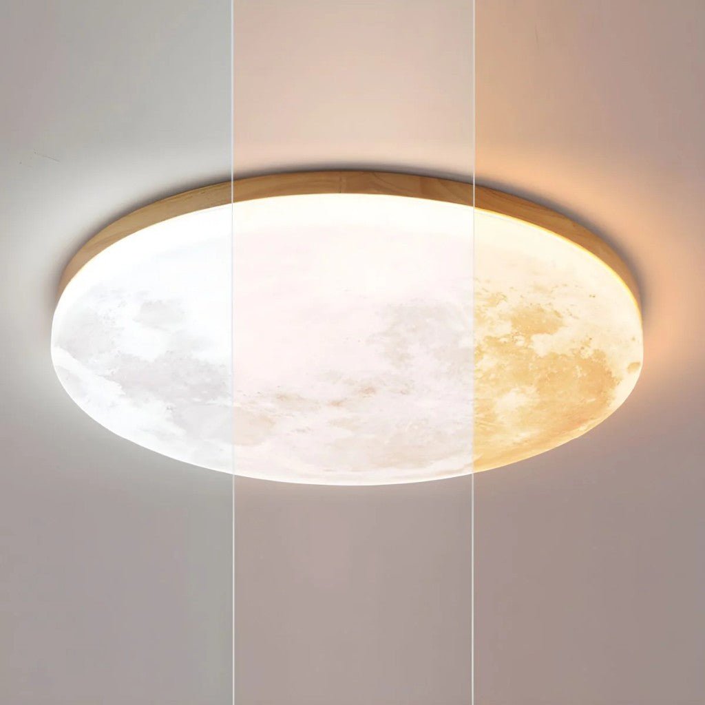 Modern Moon Ceiling Light with Wood Edge