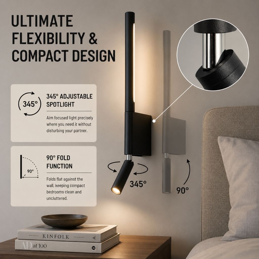 MoodLamp Bedside Wall Light with Adjustable Reading Spotlight