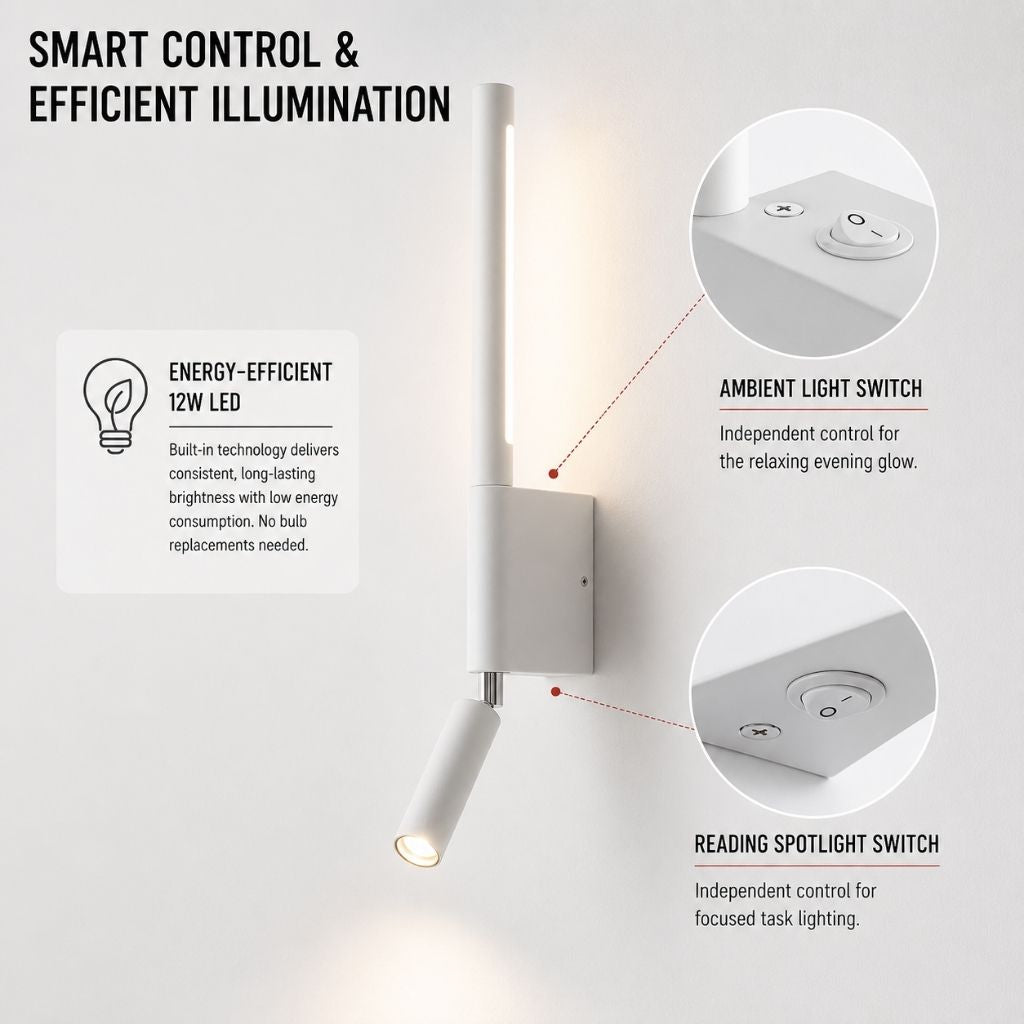 MoodLamp Bedside Wall Light with Adjustable Reading Spotlight