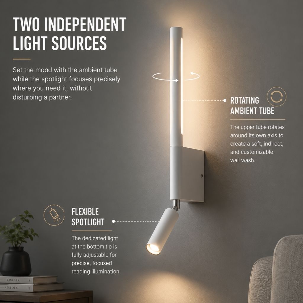 MoodLamp Bedside Wall Light with Adjustable Reading Spotlight