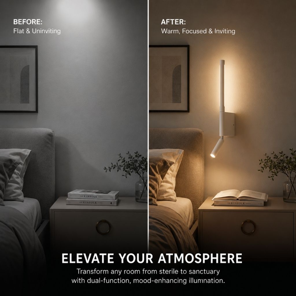 MoodLamp Bedside Wall Light with Adjustable Reading Spotlight