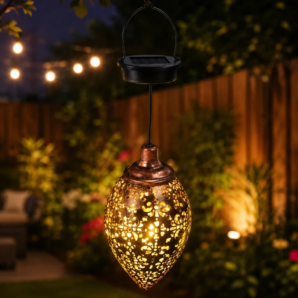 Moroccan Solar Hanging Light Outdoor Metal Lantern