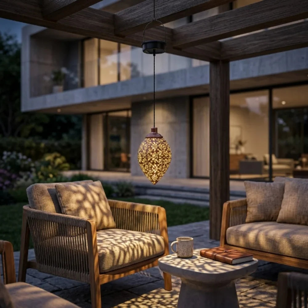 Moroccan Solar Hanging Light Outdoor Metal Lantern
