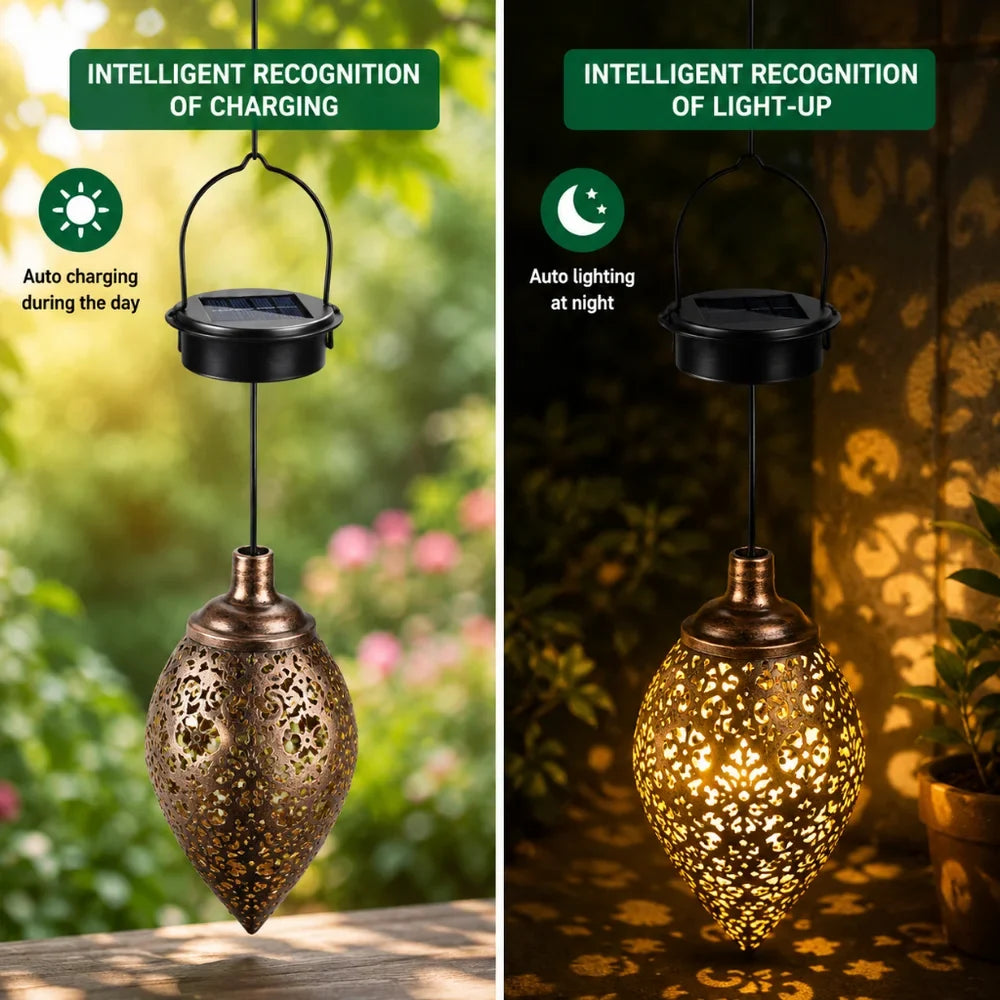 Moroccan Solar Hanging Light Outdoor Metal Lantern