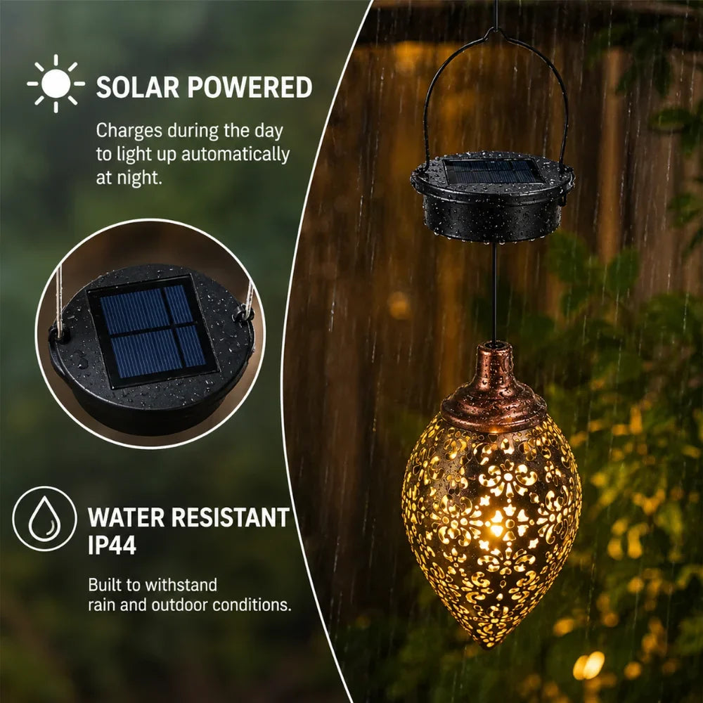 Moroccan Solar Hanging Light Outdoor Metal Lantern