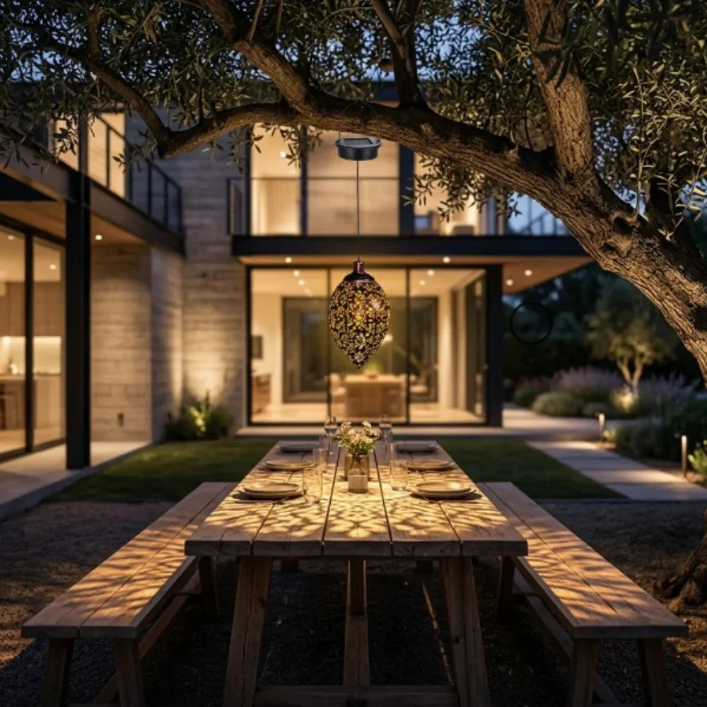 Moroccan Solar Hanging Light Outdoor Metal Lantern