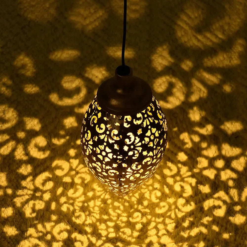 Moroccan Solar Hanging Light Outdoor Metal Lantern