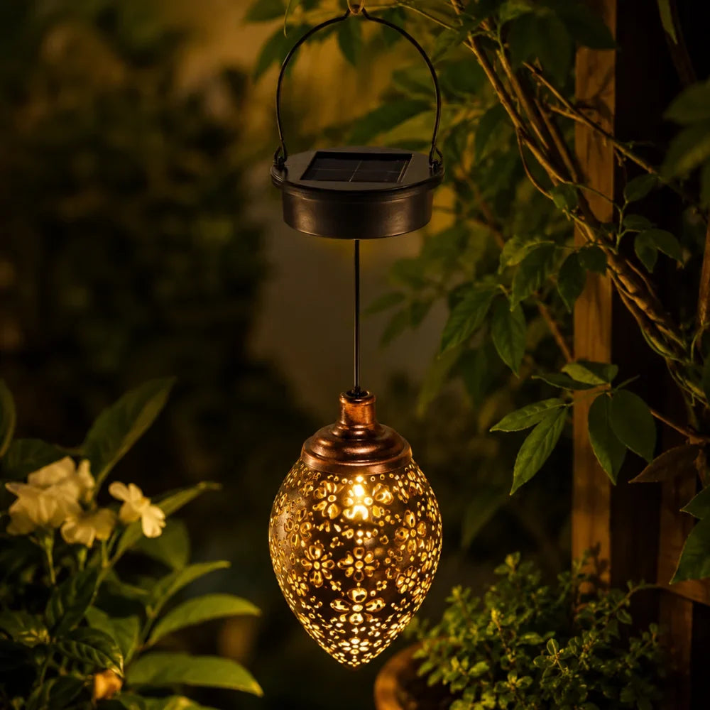 Moroccan Solar Hanging Light Outdoor Metal Lantern