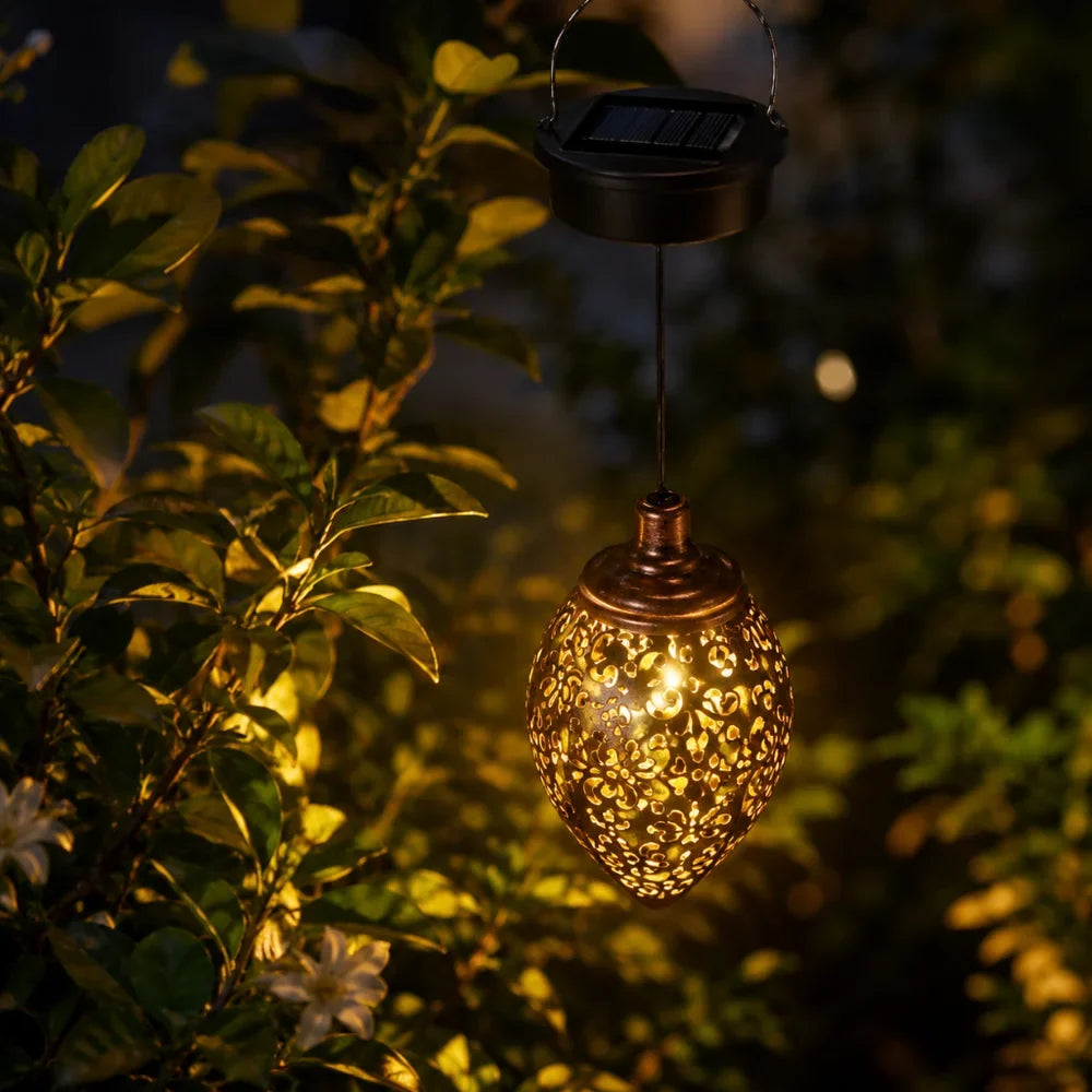 Moroccan Solar Hanging Light Outdoor Metal Lantern