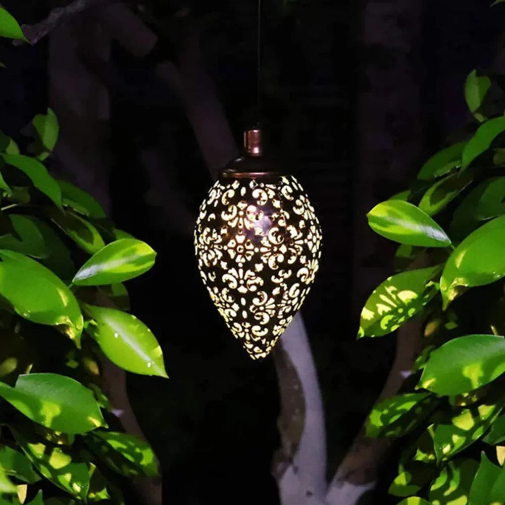 Moroccan Solar Hanging Light Outdoor Metal Lantern