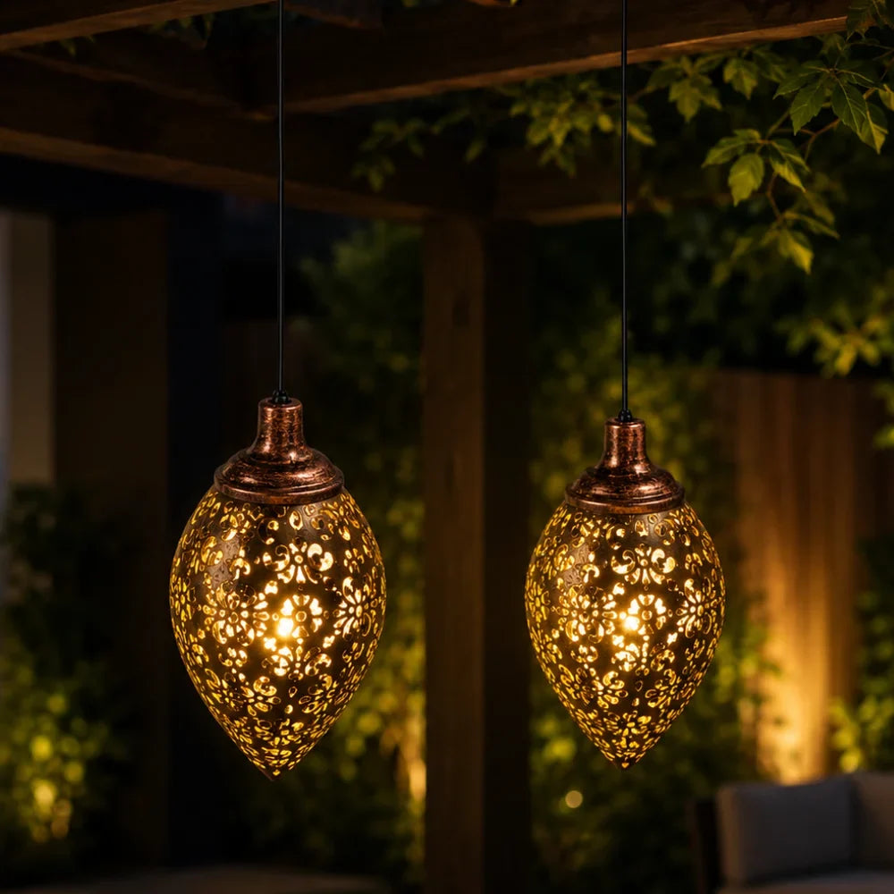 Moroccan Solar Hanging Light Outdoor Metal Lantern
