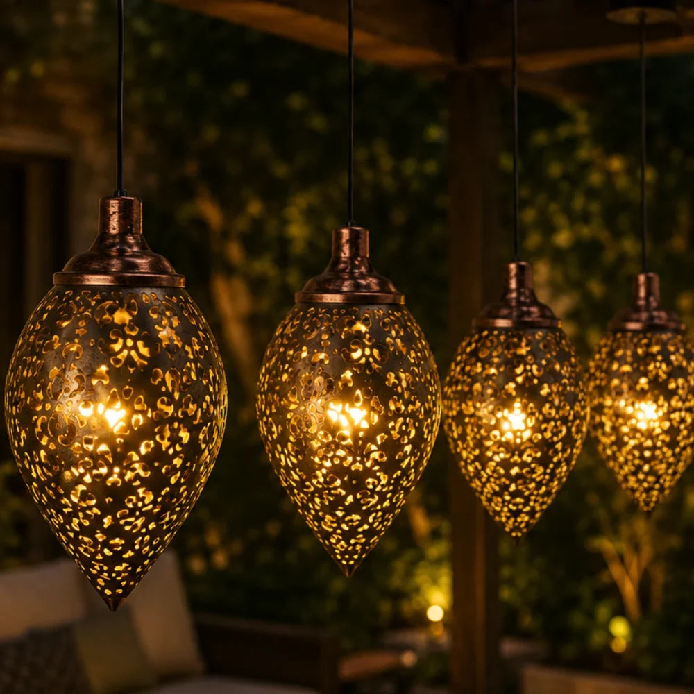 Moroccan Solar Hanging Light Outdoor Metal Lantern