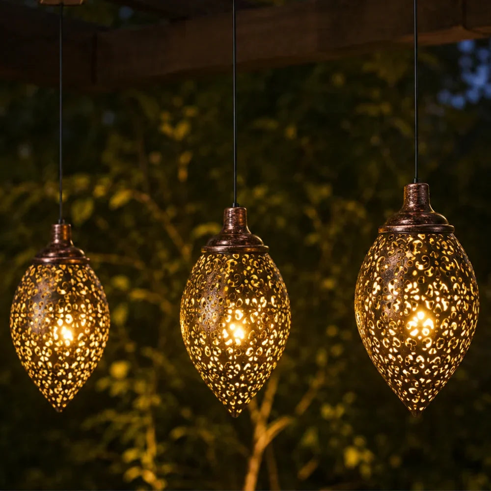 Moroccan Solar Hanging Light Outdoor Metal Lantern