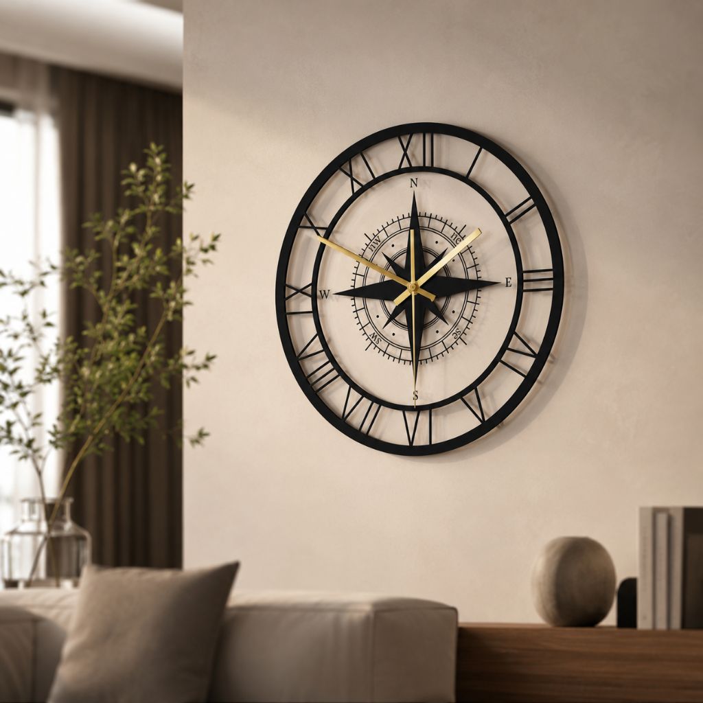 Nautical Compass Wall Clock – Elegant Luxury Design & Precision Craftsmanship