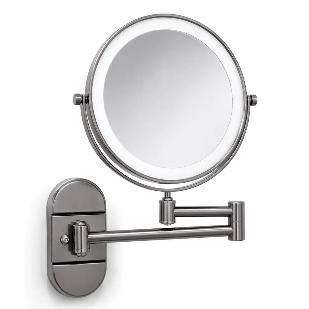 No-Drill Suction Cup Makeup Mirror LED Light with Folding Arm