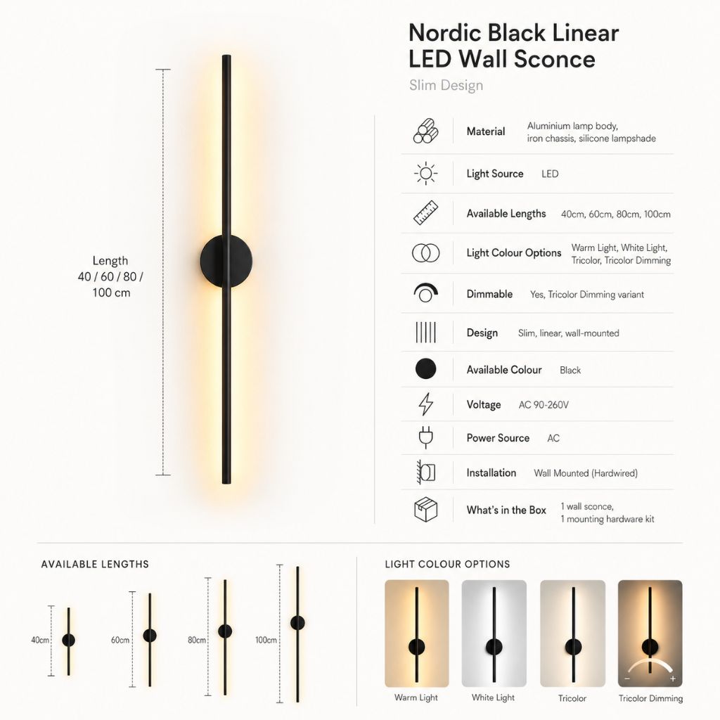 Nordic Black Linear LED Wall Sconce Slim Design