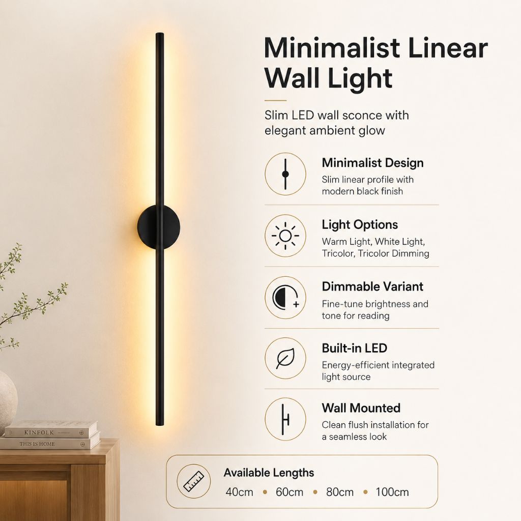 Nordic Black Linear LED Wall Sconce Slim Design
