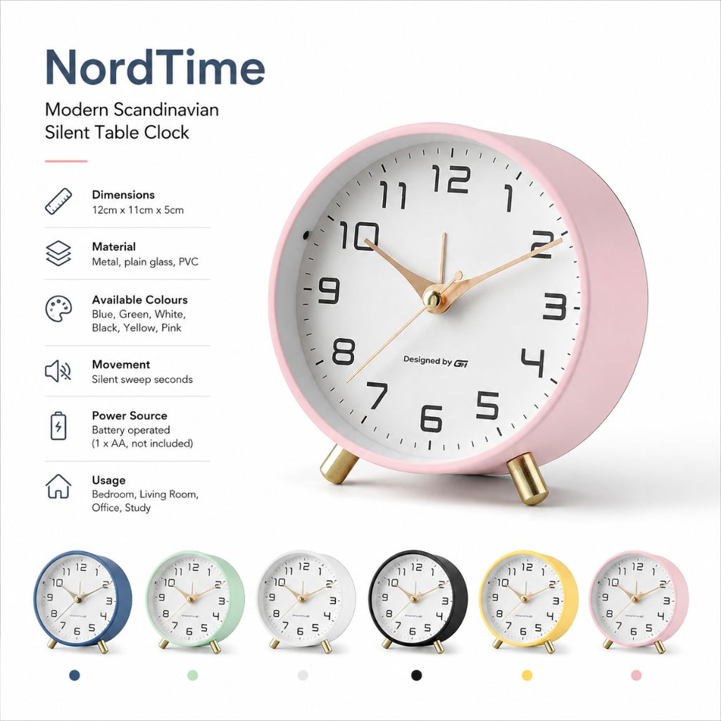 NordTime - Modern Scandinavian Silent Table Clock