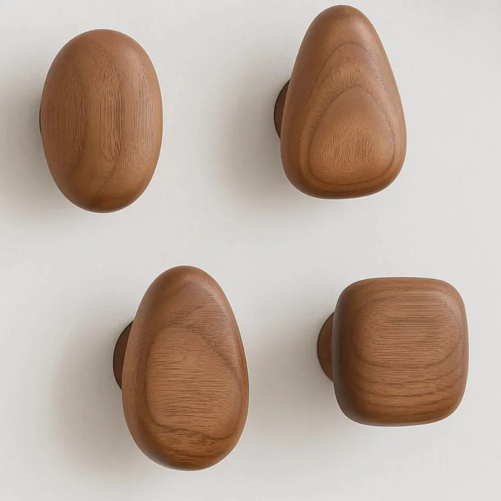 Organic Pebble Solid Wood Wall Hooks – Set of 4