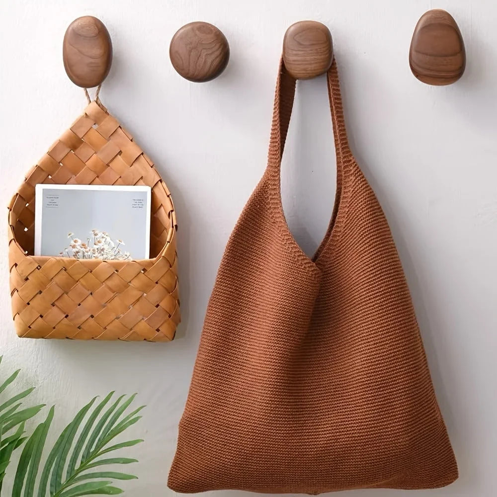 Organic Pebble Solid Wood Wall Hooks – Set of 4