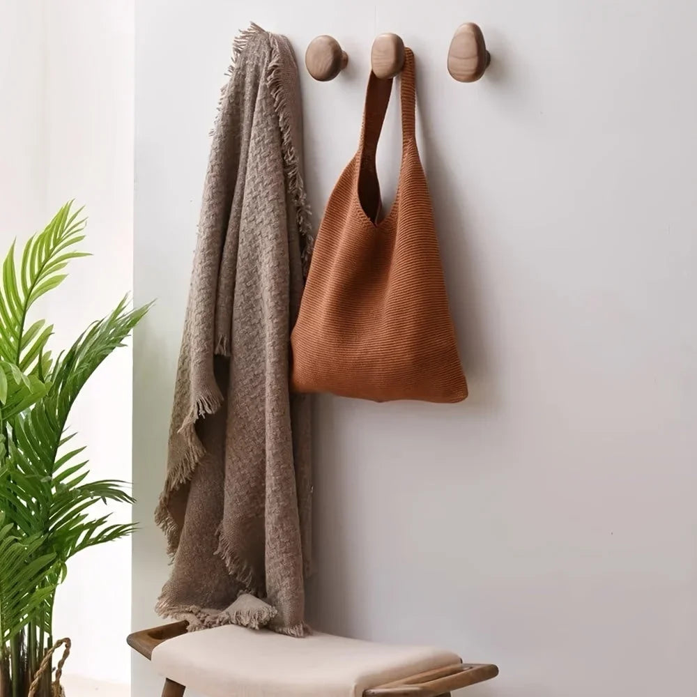 Organic Pebble Solid Wood Wall Hooks – Set of 4