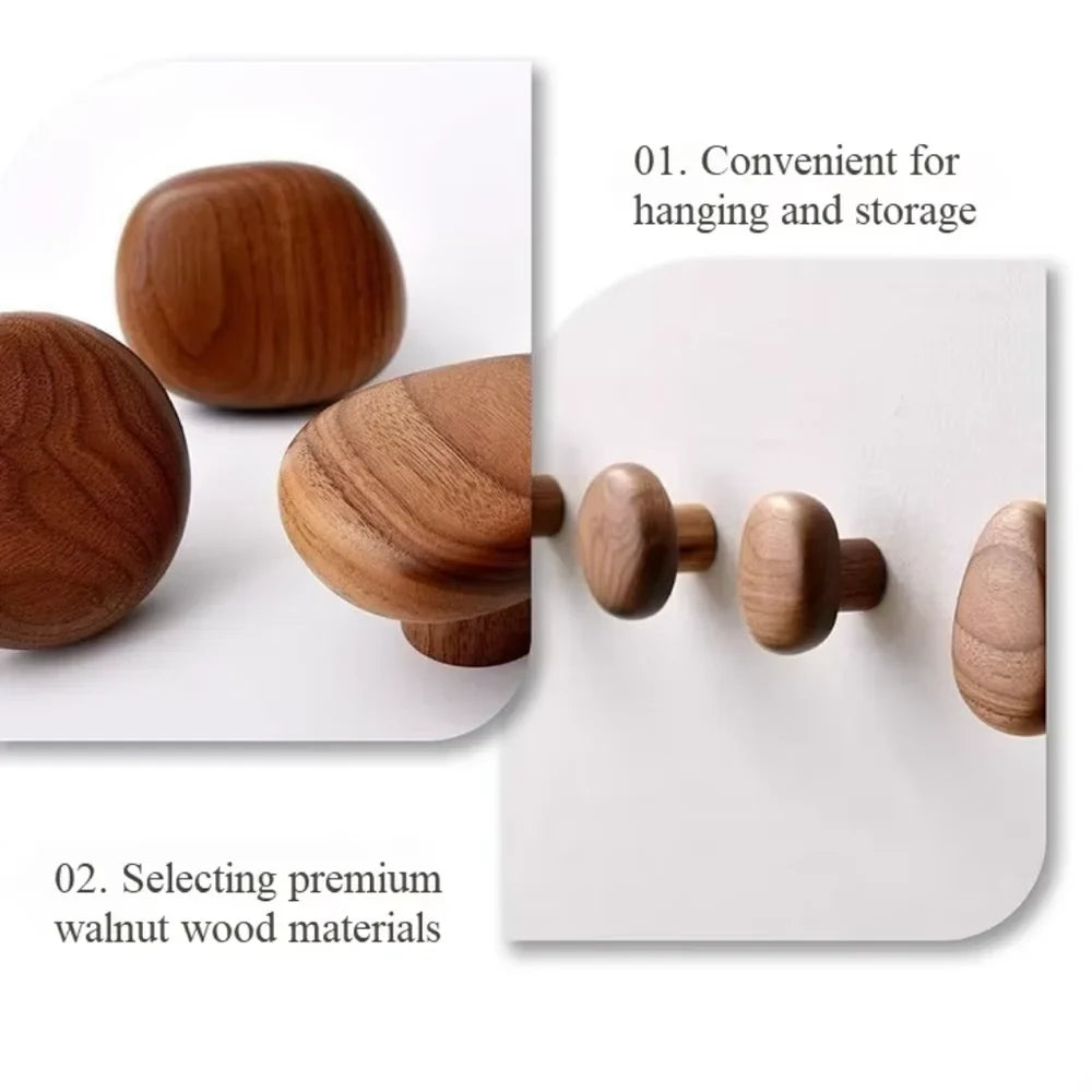 Organic Pebble Solid Wood Wall Hooks – Set of 4
