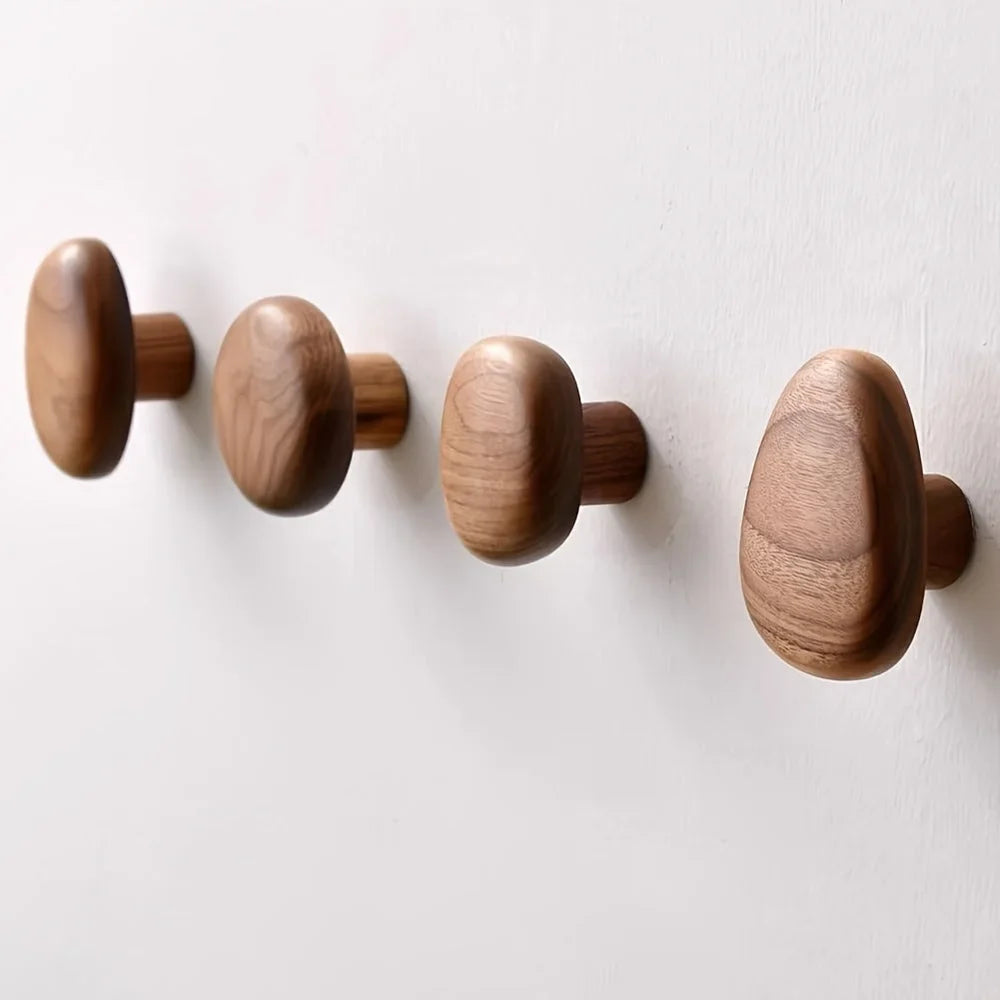 Organic Pebble Solid Wood Wall Hooks – Set of 4