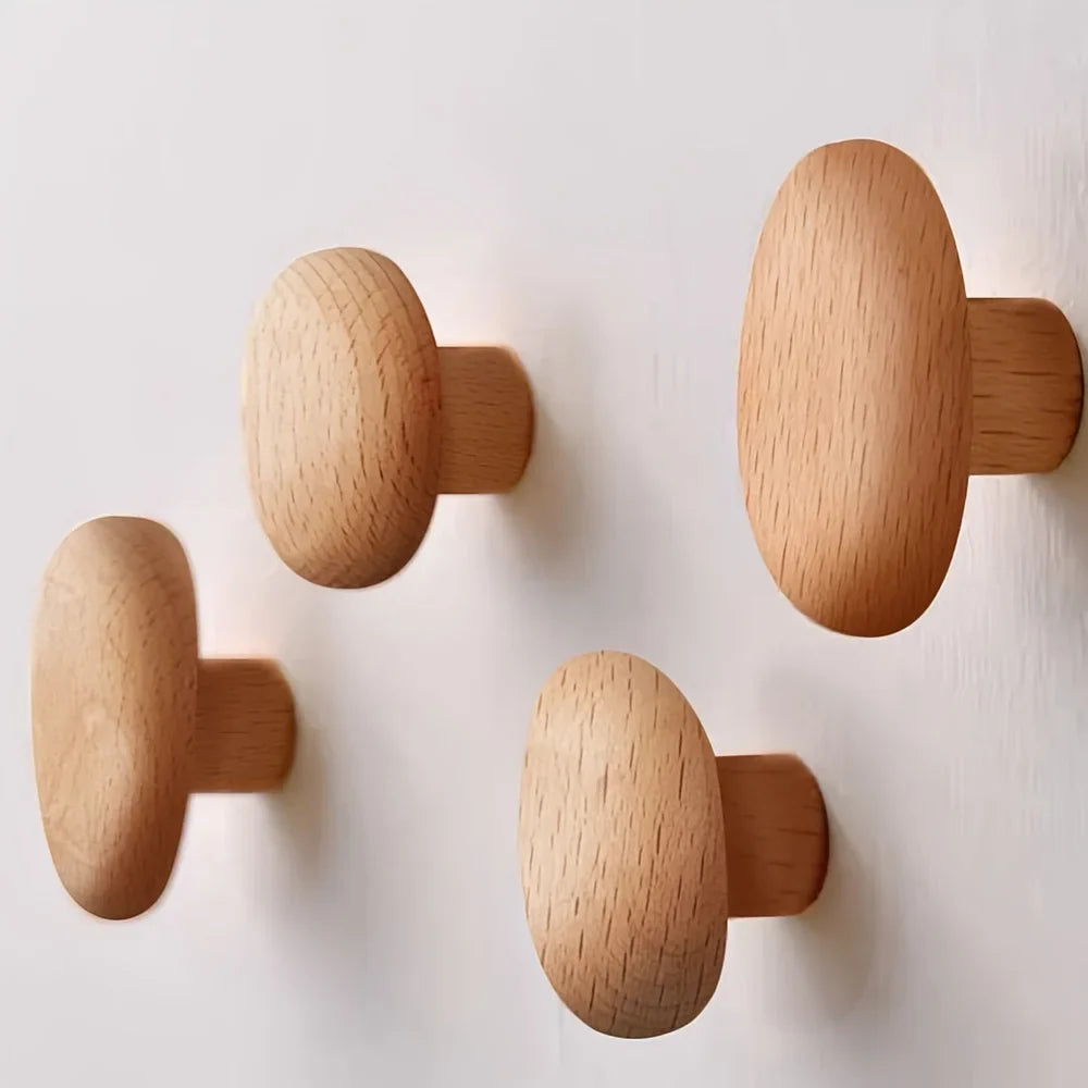 Organic Pebble Solid Wood Wall Hooks – Set of 4
