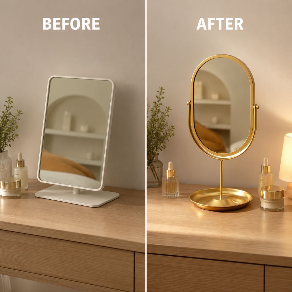 Oval Vanity Mirror Iron Desktop Stand 360° Rotating
