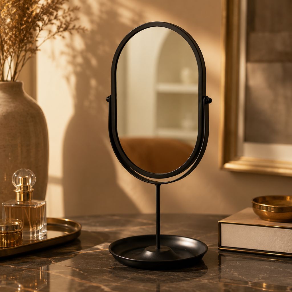 Oval Vanity Mirror Iron Desktop Stand 360° Rotating