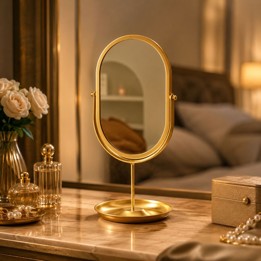 Oval Vanity Mirror Iron Desktop Stand 360° Rotating