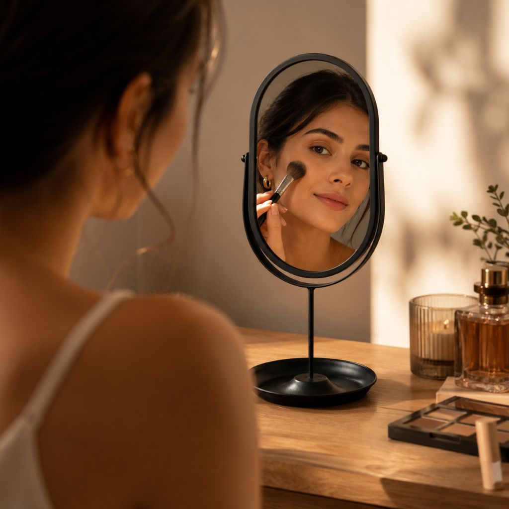 Oval Vanity Mirror Iron Desktop Stand 360° Rotating