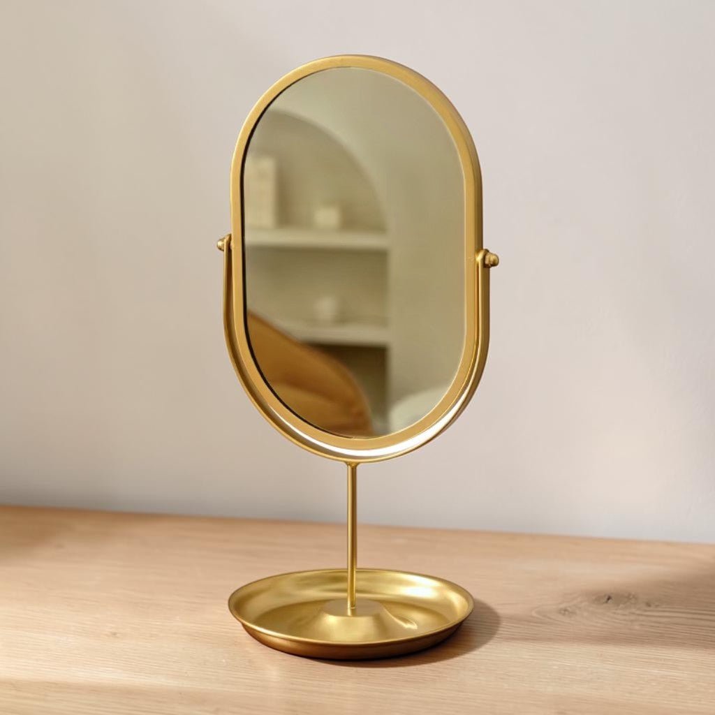 Oval Vanity Mirror Iron Desktop Stand 360° Rotating