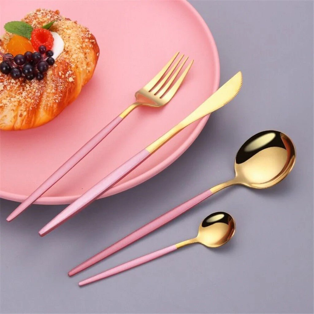 Pink & Gold Stainless Steel Cutlery Set – 30 Piece