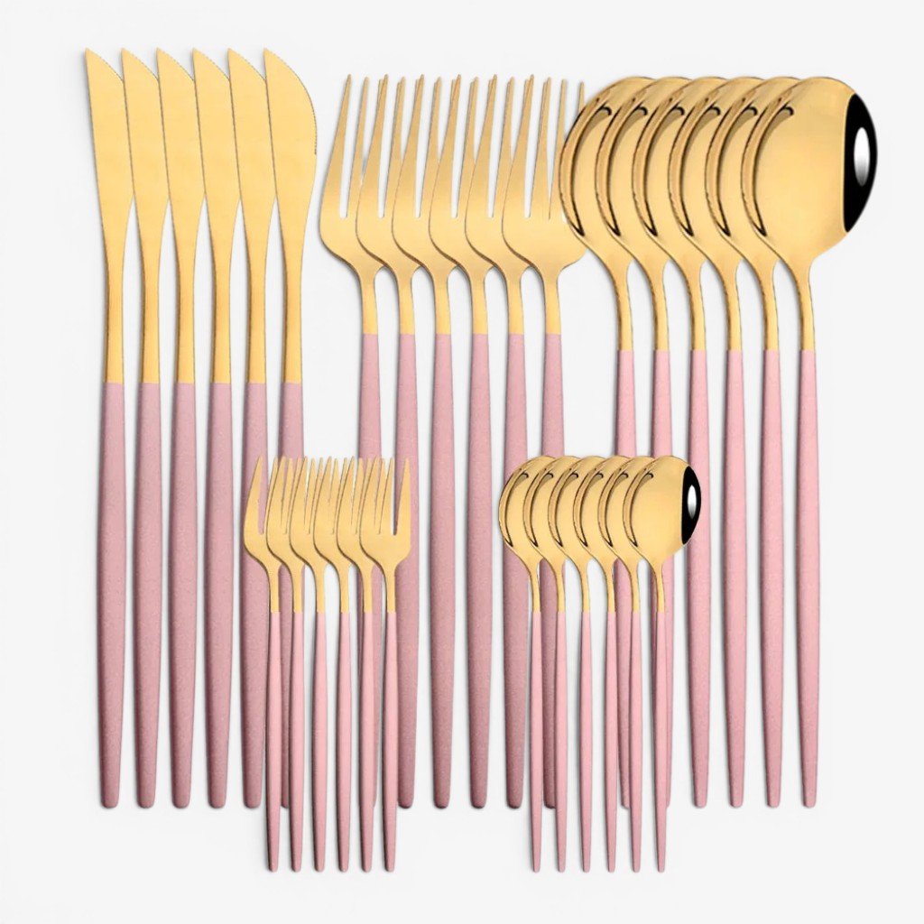 Pink & Gold Stainless Steel Cutlery Set – 30 Piece