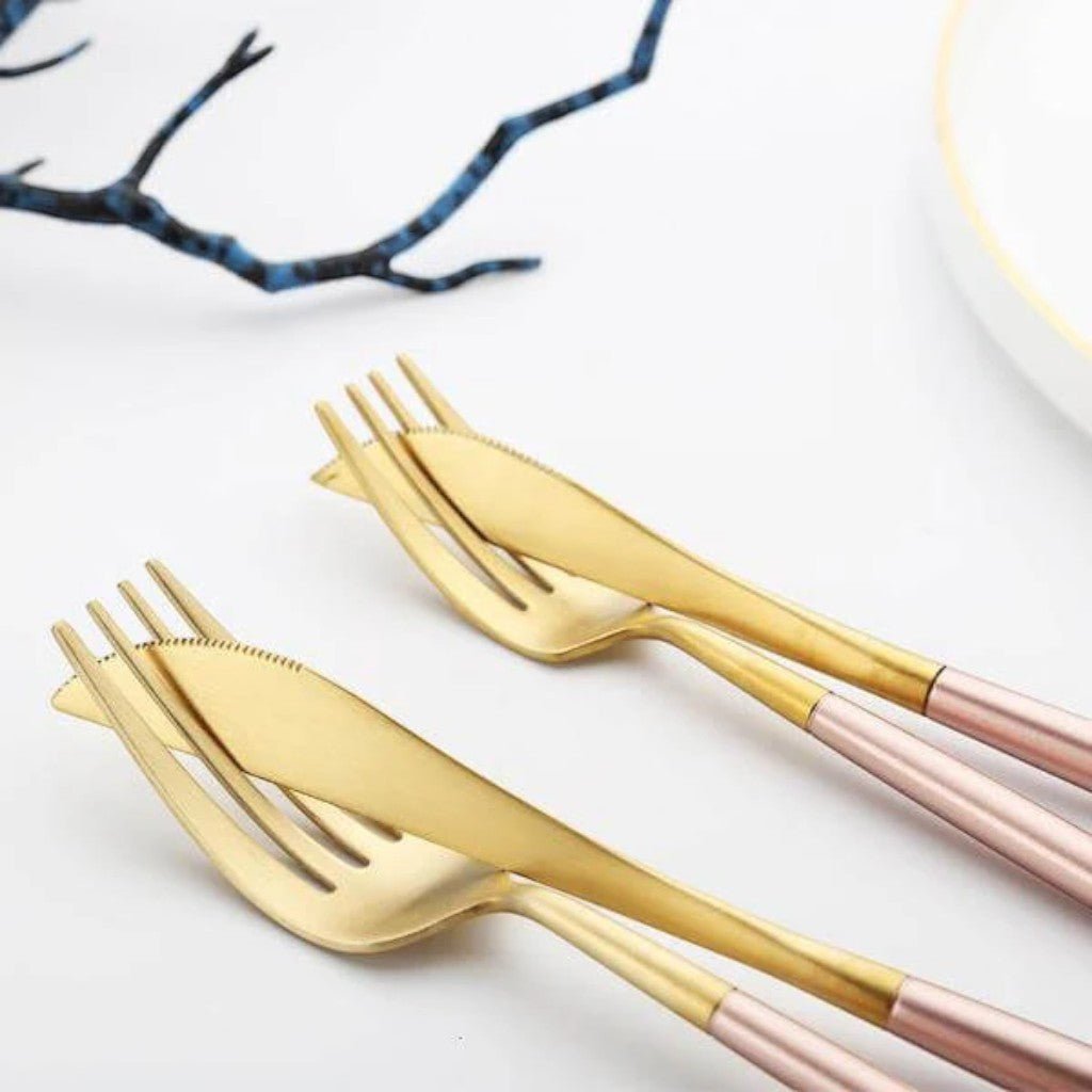 Pink & Gold Stainless Steel Cutlery Set – 30 Piece