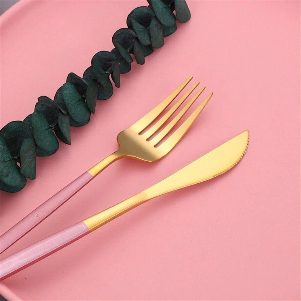 Pink & Gold Stainless Steel Cutlery Set – 30 Piece