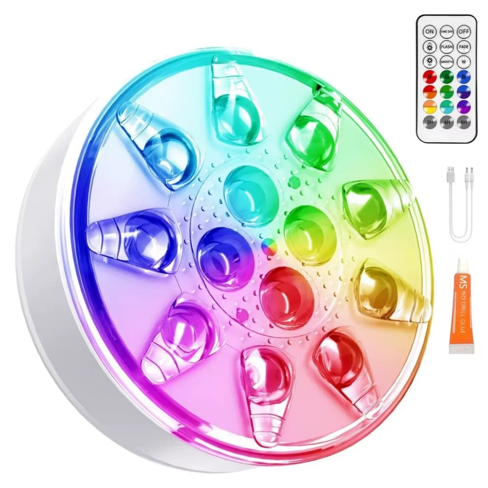 Rechargeable Pool Lights IP68 Waterproof Submersible LED with Remote