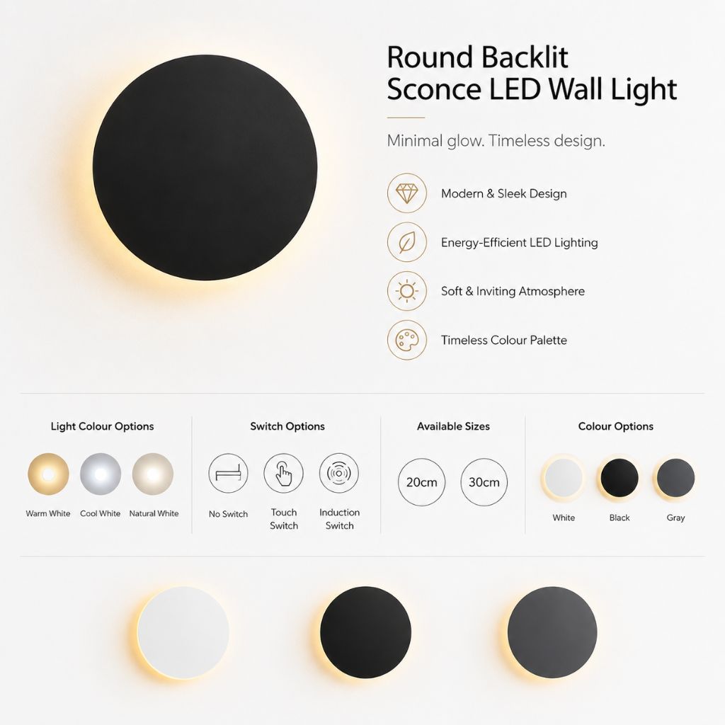 Round Backlit Sconce LED Wall Light for Interiors