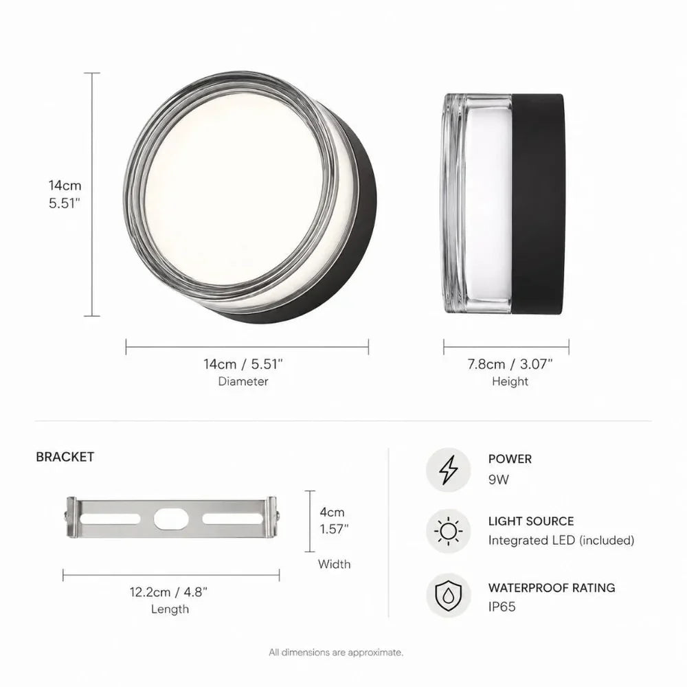 Round LED Wall Sconce IP65 CCT Switch Indoor Outdoor Lamp