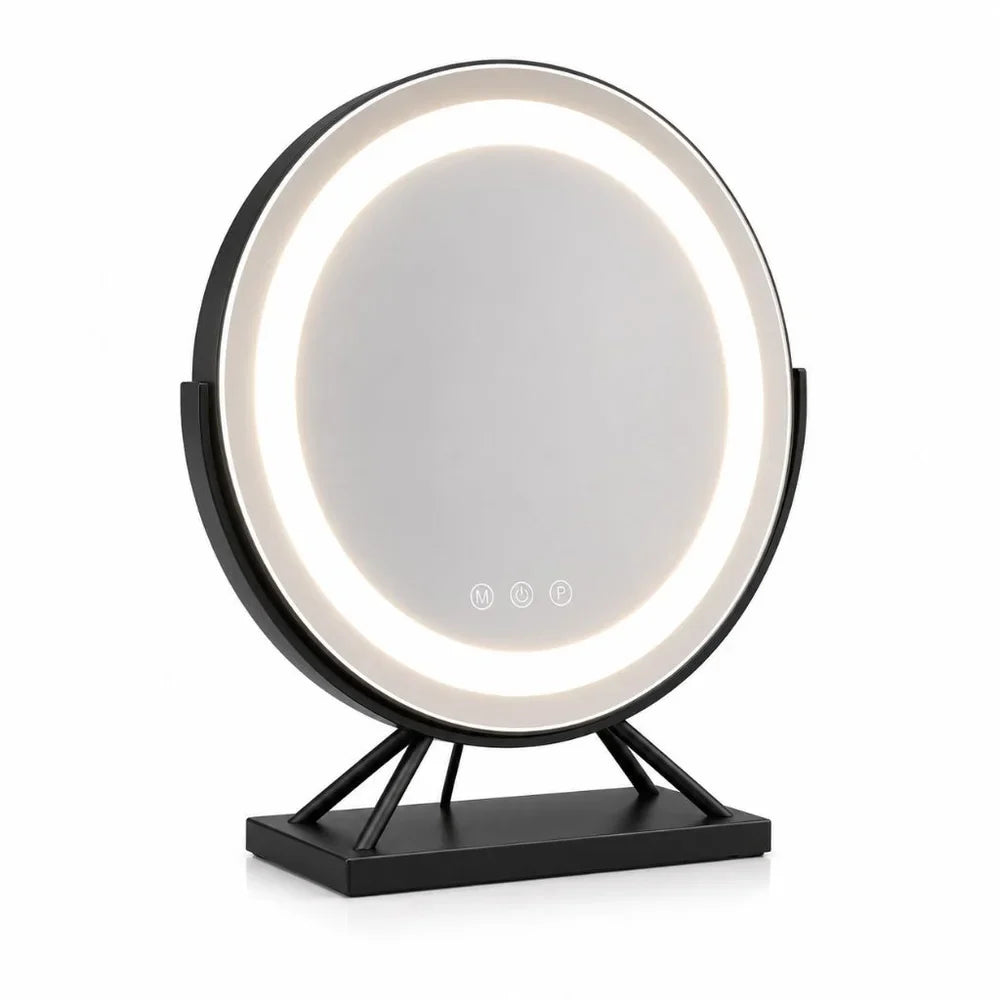 Round Lighted Vanity Tabletop Makeup Mirror LED Dimmable 15x Magnifying