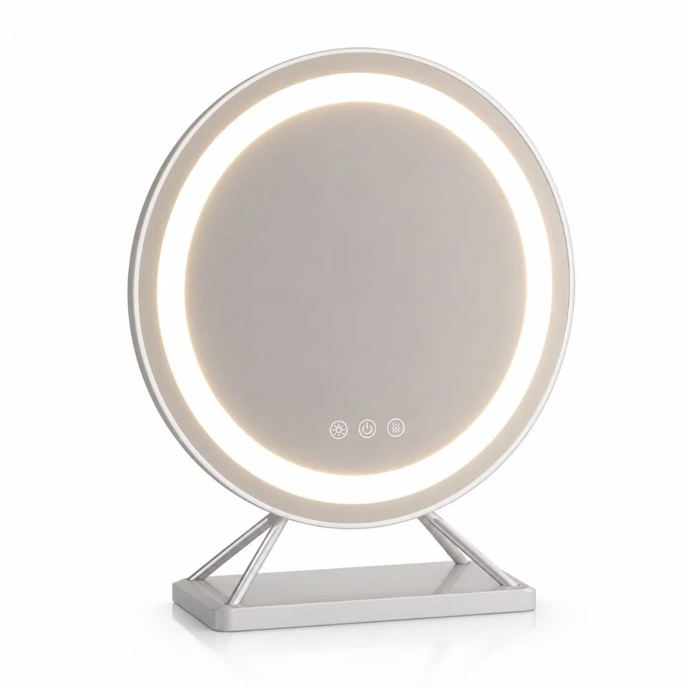 Round Lighted Vanity Tabletop Makeup Mirror LED Dimmable 15x Magnifying