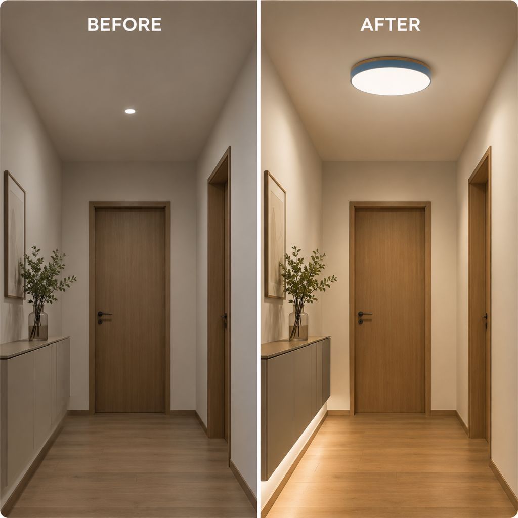 Round Wood Flush Mount Ceiling Light with LED