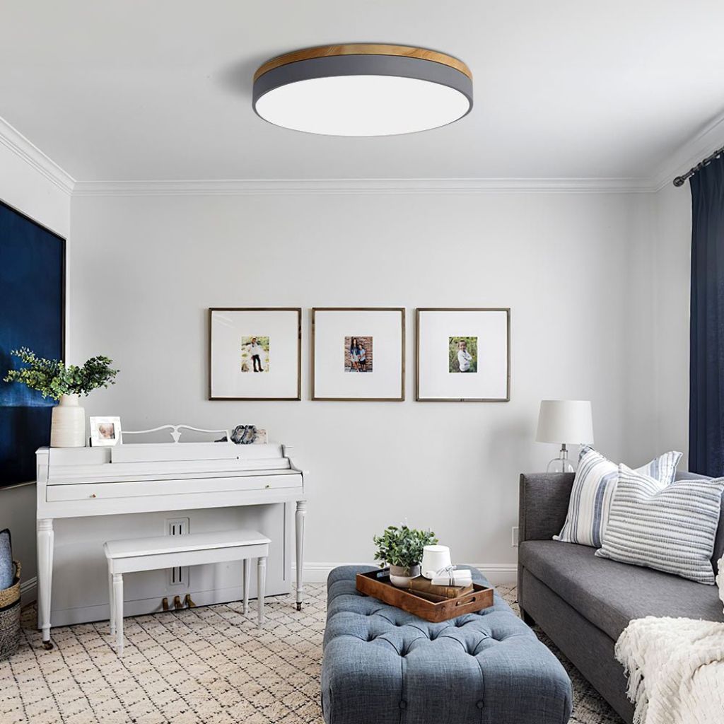 Round Wood Flush Mount Ceiling Light with LED