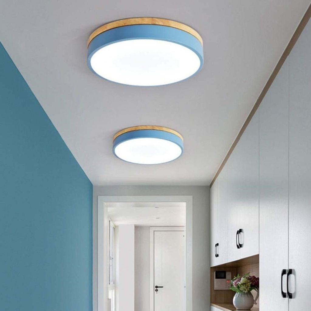 Round Wood Flush Mount Ceiling Light with LED