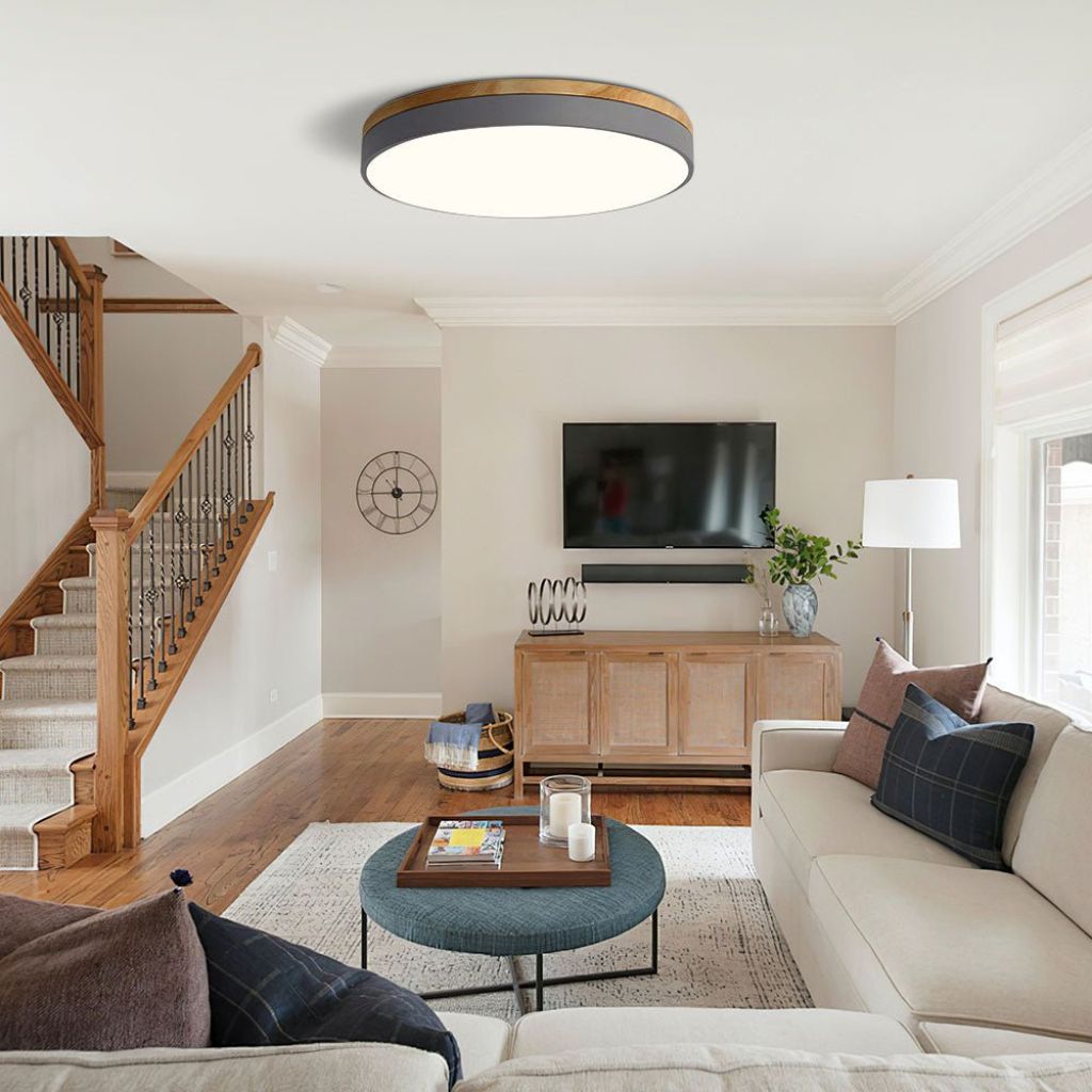 Round Wood Flush Mount Ceiling Light with LED