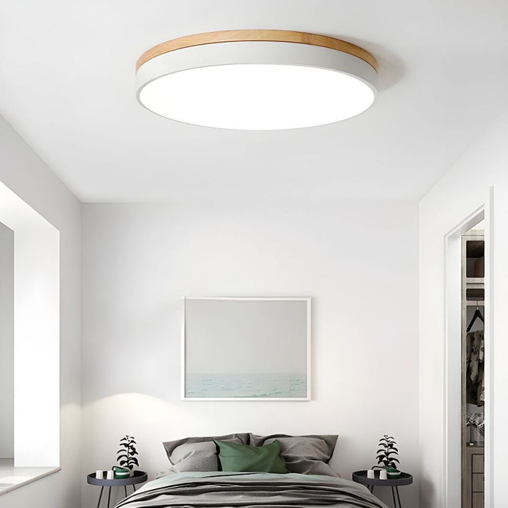 Round Wood Flush Mount Ceiling Light with LED