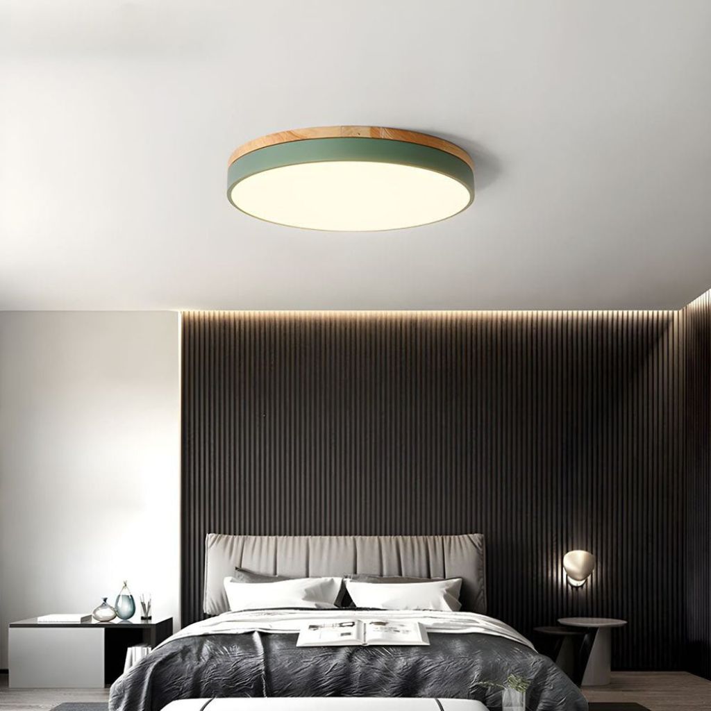 Round Wood Flush Mount Ceiling Light with LED